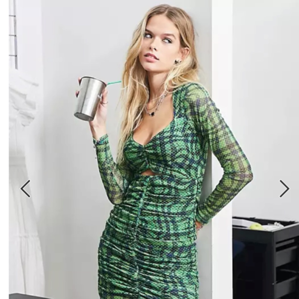 Topshop Green Plaid Cut Out Dress NWT